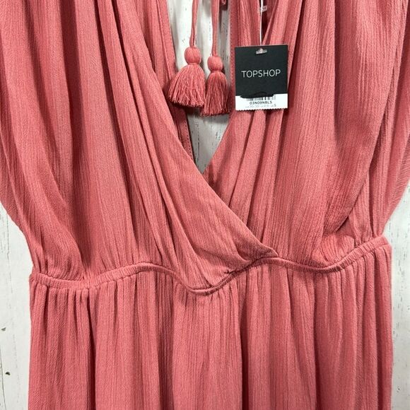 Topshop Cold Shoulder Ruffle V Neck Crinkle Light Pink Beachy Casual Romper - Picture 9 of 16
